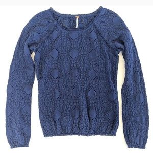 Free People Navy Blue Stretchy Lace Top, M
